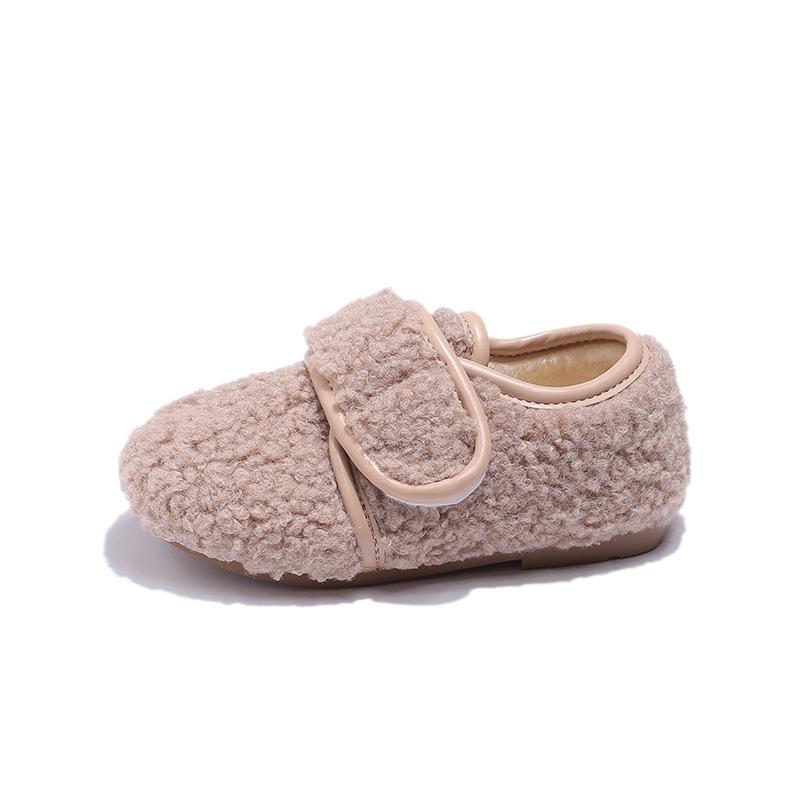 Детская зимняя обувь Классические простые повседневные туфли из хлопка для девочек Модные теплые пушистые детские мокасины на плоской подошве для мальчиков с круглым носком