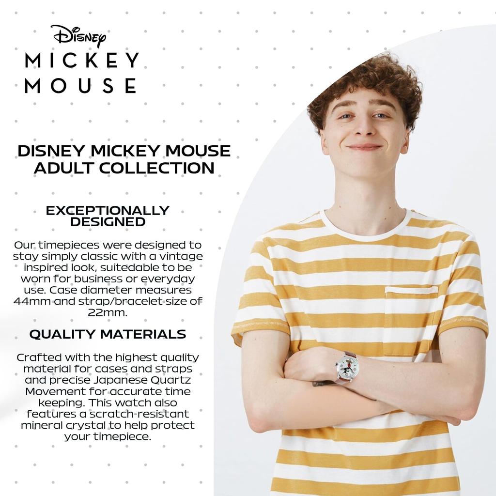 Мужские часы Disney Mickey Mouse с черным ремешком и коричневой кожей