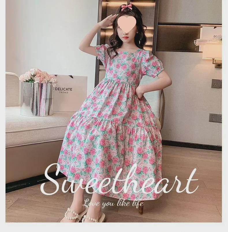 2024 Модное летнее платье принцессы с цветочным принтом для девочек
