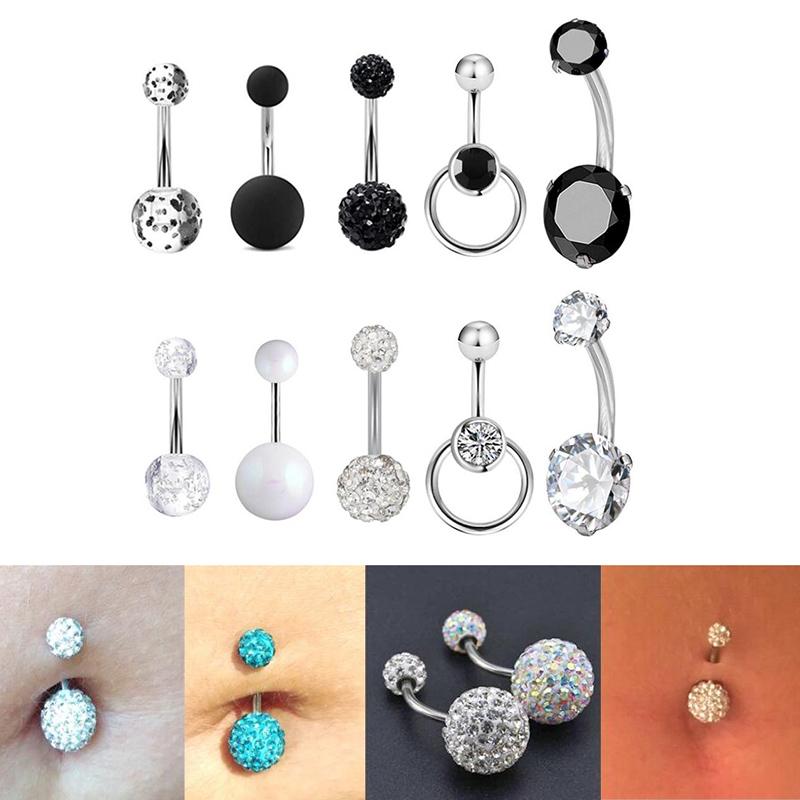 5Pcs Shiny Navel Belly Button Rings Women Barbell Body Piercing Jewelry
