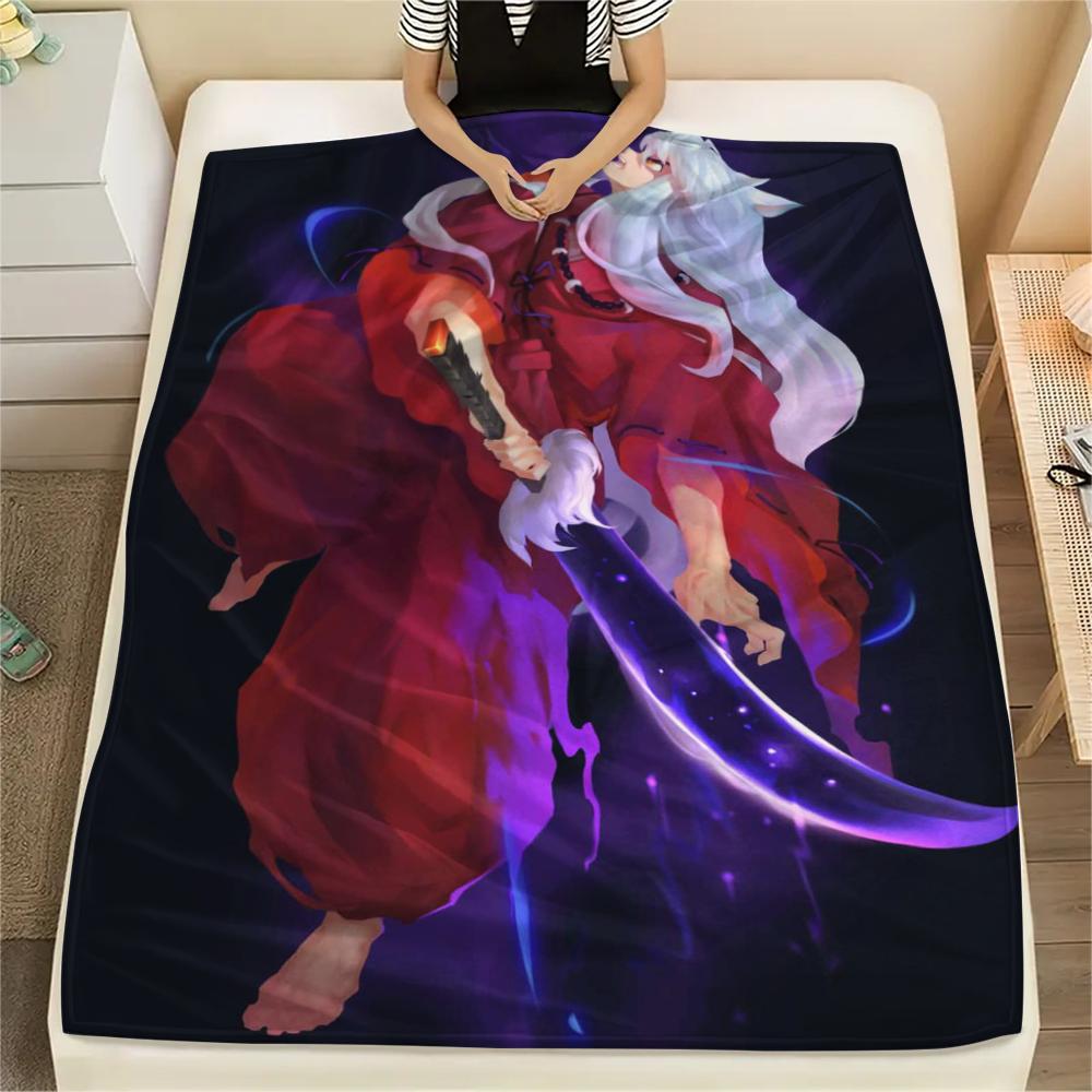 1Pc Inuyasha Print Flannel Blanket, High quality Comfortable for All Seasons, Home Decor, Warmth and Comfort, Perfect for Christmas Gifts