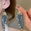 Gold Plated Multicolor Resin Rhinestone Butterfly Wing Long Dangle Earrings for Women Bridal Wedding Jewelry