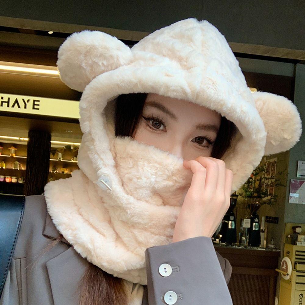 Теплая шапка-бини с ушками медвежонка, плюшевая маска-балаклава, набор шапок- skullies, кавайная балаклава, женская/для девочек