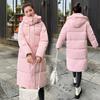 European Winter Long Over the Knee Down Cotton Clothes Women's Thickened Hooded Simple Jacket