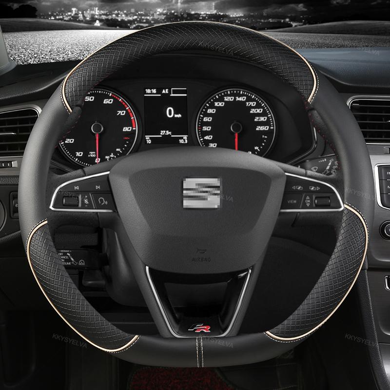JZVL4 Car Steering Wheel Cover Microfiber Leather 38cm Non-Slip For Seat Tarraco Arona Ateca Ibiza Toledo Mii Leon Arosa Exeo ST FR