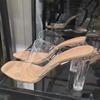 Женские модные босоножки на высоком каблуке с толстым каблуком и прозрачным ремешком, лето 2025 г.