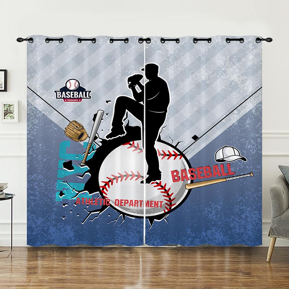 Curtain Bedroom Curtain Digital Printing Sports Baseball Blackout Curtain Fabric No Punching