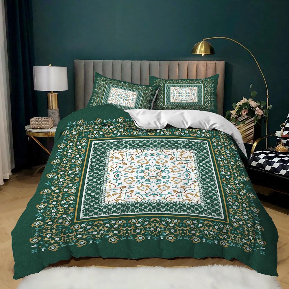 Комплект постельного белья Mandala с принтом «Мандала» из мягкой микрофибры с темно-синим принтом «Богемный шик» и медальоном, двуспальный пододеяльник размера «king-size»