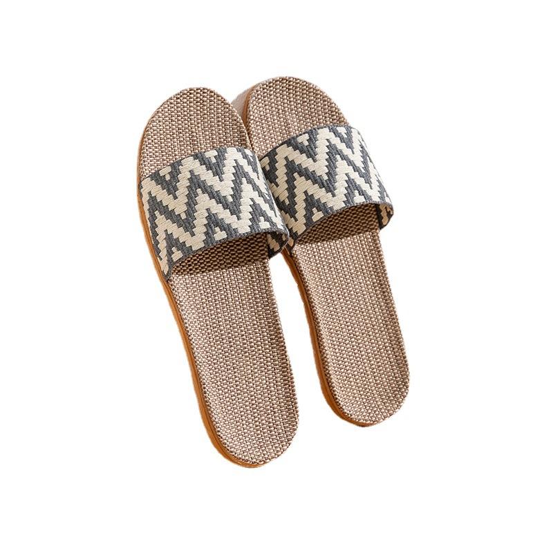 Летние модные женские тканые полосатые льняные сандалии