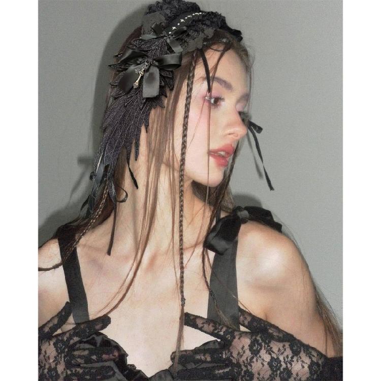 Кружевной бант Заколка для волос с крылом ангела Аниме-тематика Мероприятие Кружевной рюш Отделка Повязка на голову Для ролевых вечеринок и костюма