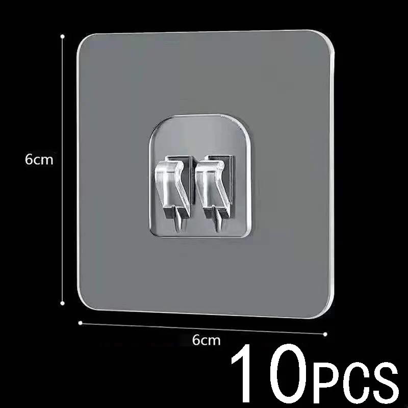 10pcs Transparent Self-Adhesive Hook Hanger Wall Storage Rack Fixing Patch Strong No-Punch Snaps For Kitchen Bathroom Gadgets