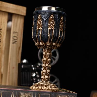 Готический кубок для вина в виде черепа с пивной кружкой из нержавеющей стали, сложный дизайн скелета. Идеально для готического домашнего декора на Хэллоуин