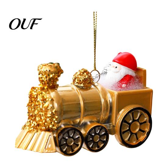 Christmas Tree Hanging Props Golden Motorcycle/Train Santa Claus Pendant with Lanyard, Novelty Xmas Ornament Set Ornaments, Lightweight Holiday
