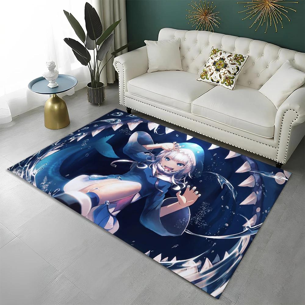 3D Cute Gawr Gura Hololive Cartoon Carpet Rug for Home Living Room Bedroom Sofa Doormat Decor,kids Area Rug Non-slip Floor Mat