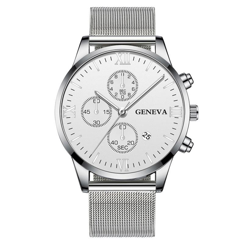 Модные мужские часы с римским узором и тремя глазами, календарем, мужские часы Milan с сетчатым ремешком