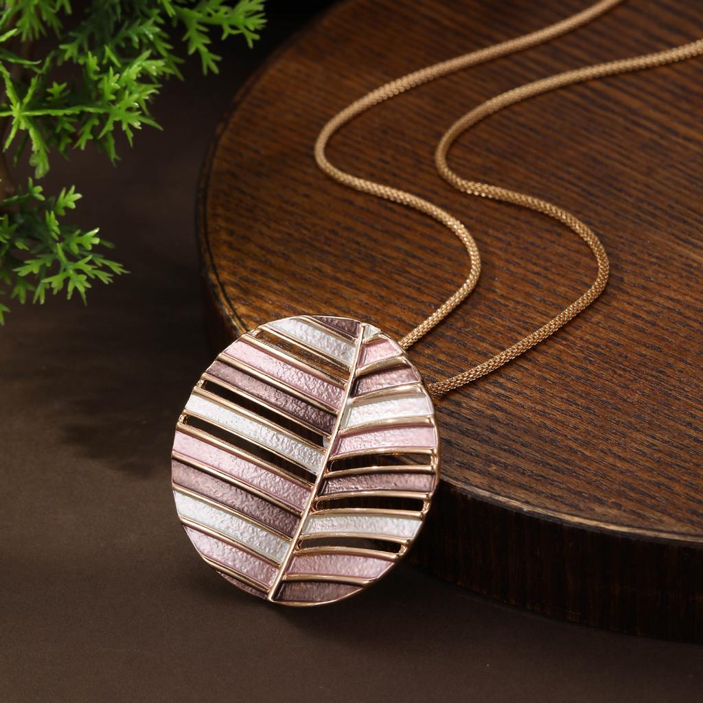 Новый эмалевый цвет полый круглый геометрический лист длинная подвеска женская личность круглый лист длинное ожерелье