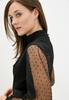 Black Blouse with Sheer Sleeves and Peplum ISSA Plus