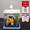 Mini Ultra-White Glass Fish Tank with Rose Light - Transparent Betta Tropical Fish Eco-Tank