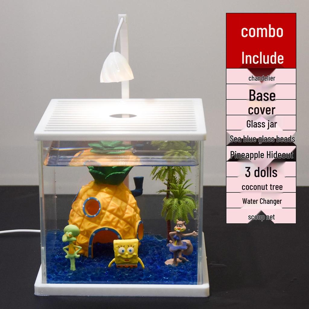 Mini Ultra-White Glass Fish Tank with Rose Light - Transparent Betta Tropical Fish Eco-Tank