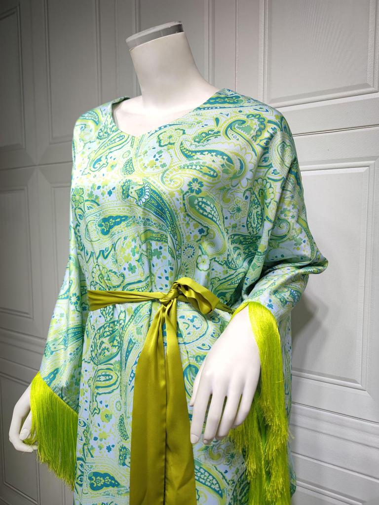 AB256 Зеленое платье с кисточками и рукавами «летучая мышь» в стиле скромной моды для мусульманок больших размеров