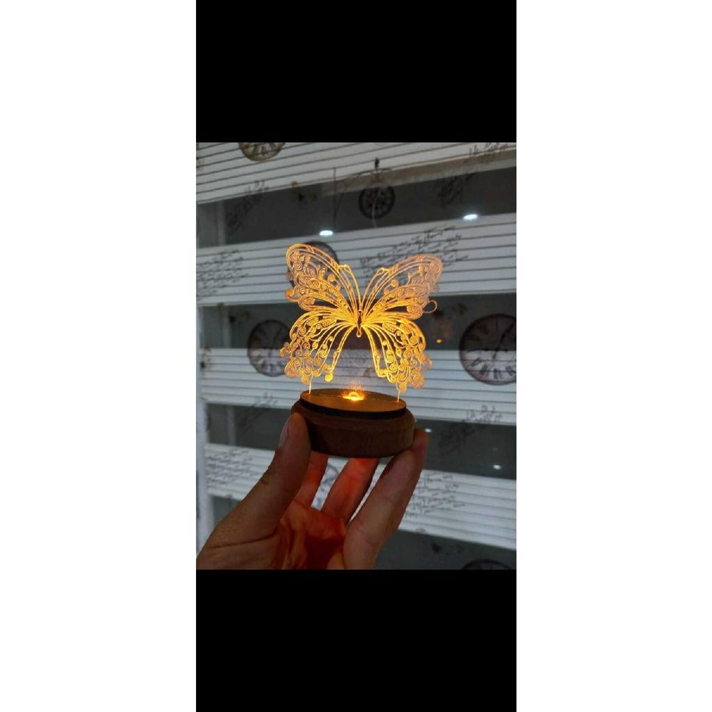 Подарочная настольная лампа с бабочкой из плексигласа на 3d деревянной основе