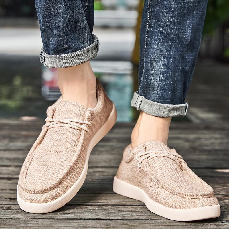 Fashion Men Comfy Canvas Shoes Breathable Men's Mesh Shoes Lightweight Sneakers Fashion Slip On Flats Comfortable Man Loafers Lazy Shoes