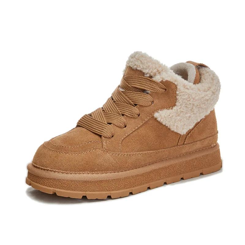 Новые туфли для женщин Ботинки из натуральной кожи Классические ботильоны Кожаная повседневная обувь Теплые плюшевые зимние ботинки