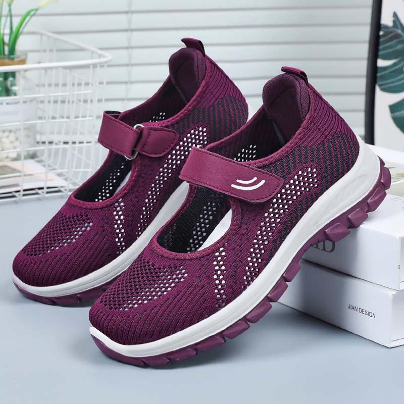 Shoes Women's Summer Mesh Walking Shoes Flying Weave Breathable Middle-aged and Elderly Mother Shoes Velcro Women's Shoes Lazy Casual Shoes