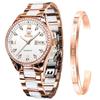 Popular and Waterproof Mechanical Watch with Date Luminous and Ceramic White Women's Wristwatch, Stylish, Display, Dial, Bracelet,