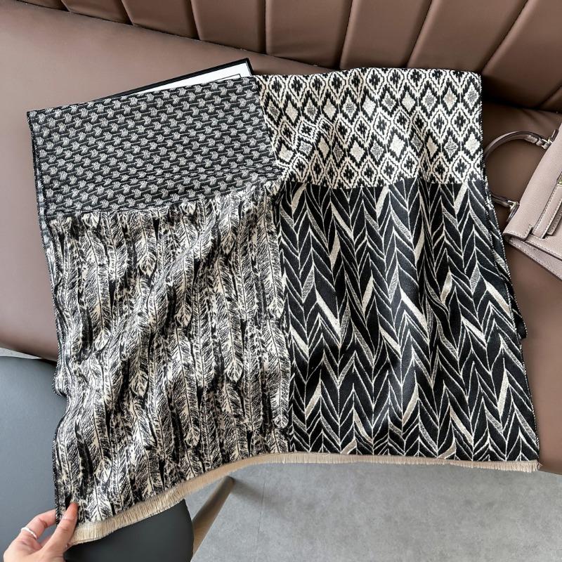 Landscape painting imitation cashmere scarf women's high-end office air-conditioned room thickened warm long trendy scarf