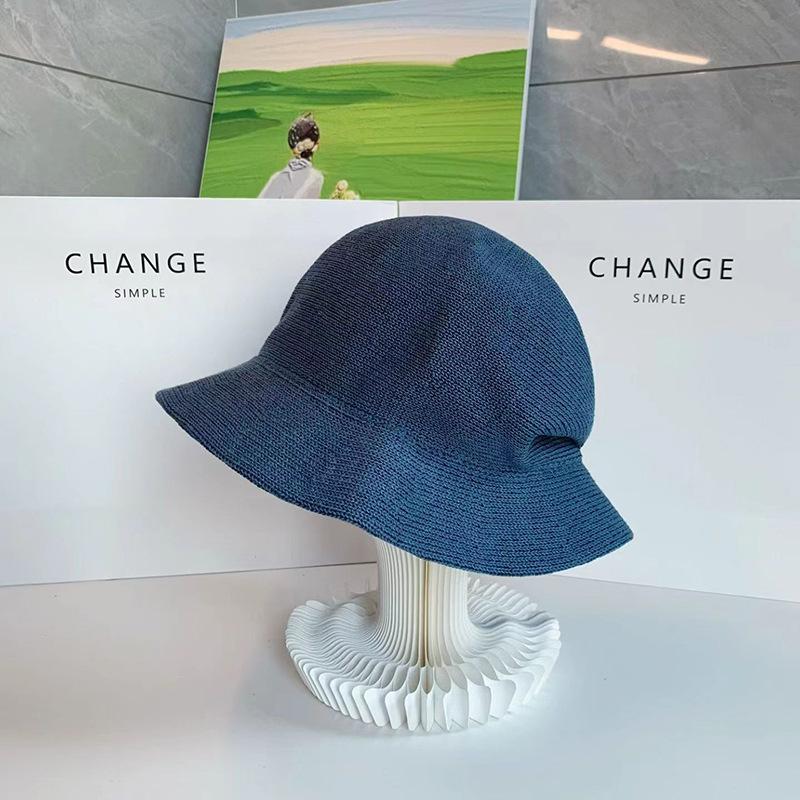 Retro flower button knitted bucket hat women's spring and summer outdoor leisure flipped brim basin hat fashion versatile hat
