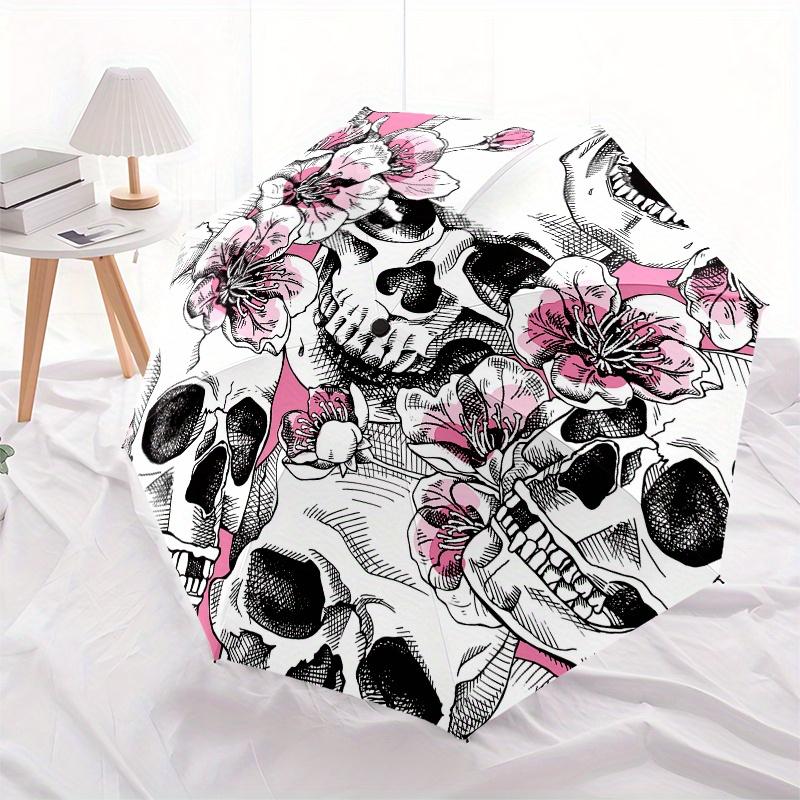 Cherry Blossom Skulls: Unique Floral & Skeleton Art DesignUmbrella, Portable 3-Fold Umbrella for Men & Women,Christmas Gift ES290