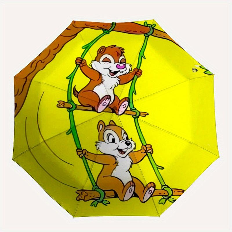 Chip & Dale on the Swing Durable Cartoon Folding Umbrella, Portable 3-Fold Compact Umbrella for Men and Women, Suitable for Travel or Daily