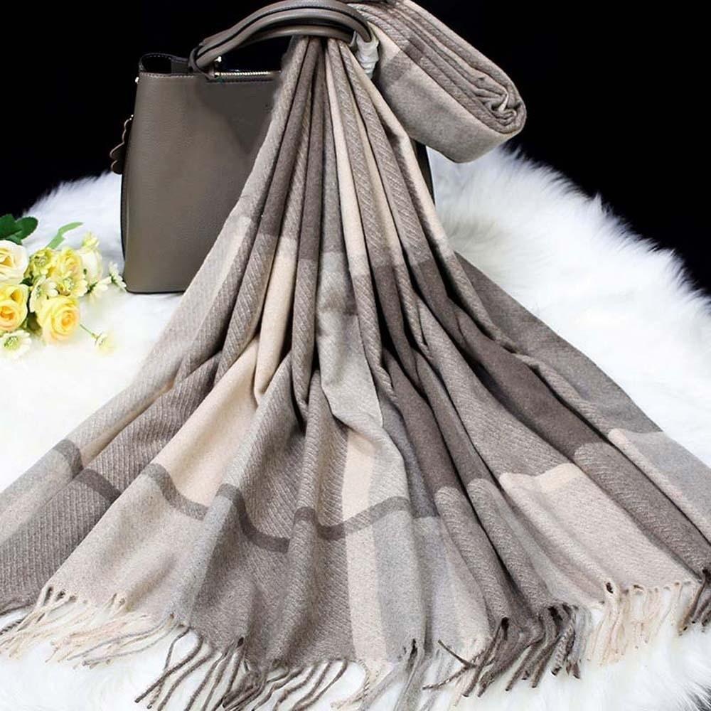 Wool Knitted Wool Scarf Soft Long Neckscarf with Tassel Shawl Classic Plaid Scarf Women