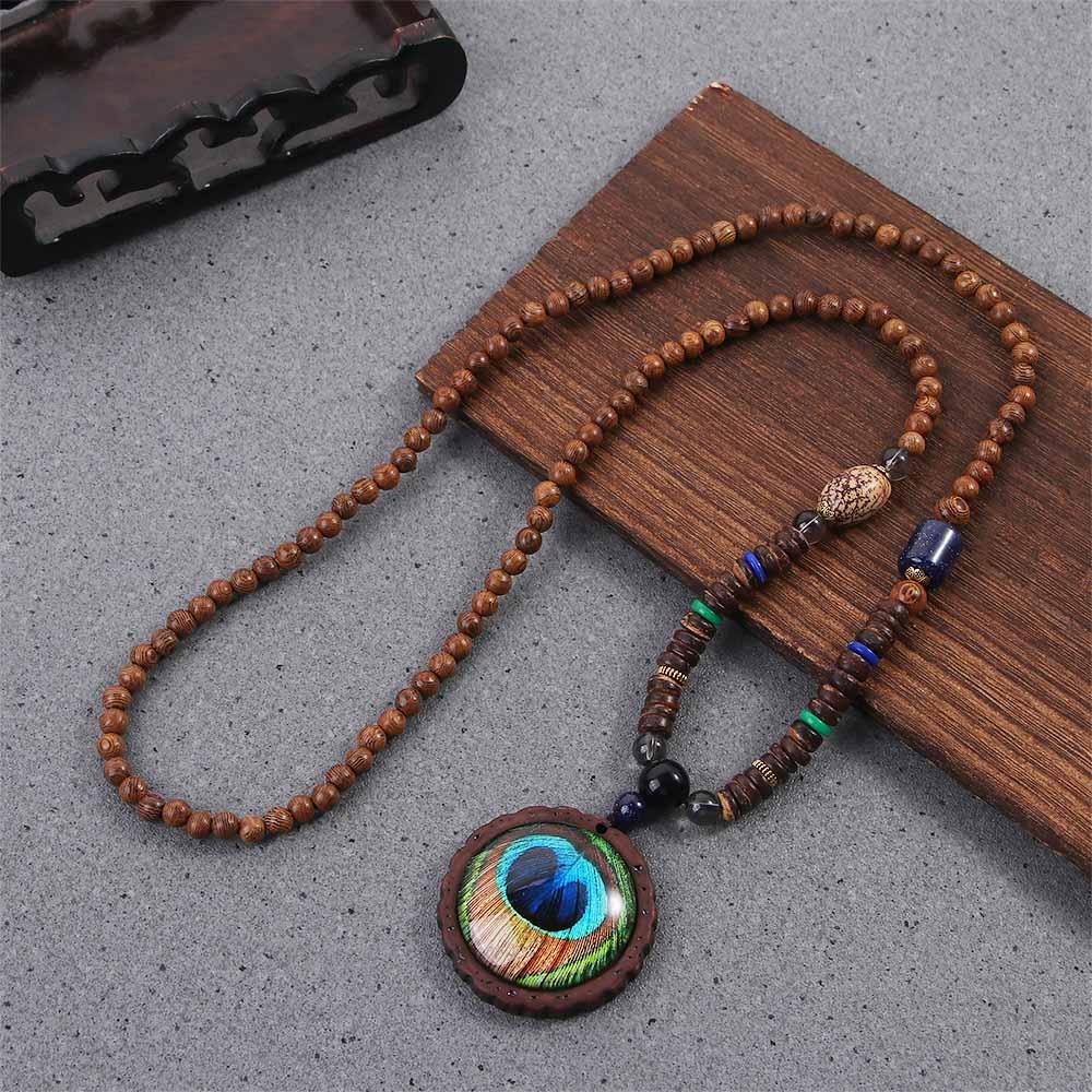 Men Handmade Nepal Horn Mala Buddhist Pendant Wood Beads Necklace Long Necklace