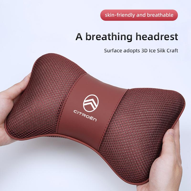 AOU4 Ice Silk Car Seat Neck Pillow Leather Cotton Headrest For Citroen C4 C3 C2 C1 Berlingo Xsara Car Interior Head Support keychain