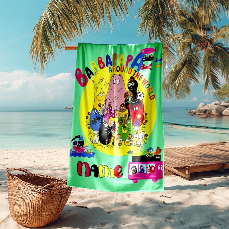 Personalized customized proof beach towel with Barbapapa pattern - soft, absorbent, quick-drying, perfect swimming, camping&bathing