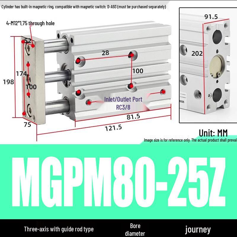 Compact Three-Axis Pneumatic Guided Rod Cylinder 12/16/20/25/32-10/20/40/50/75z