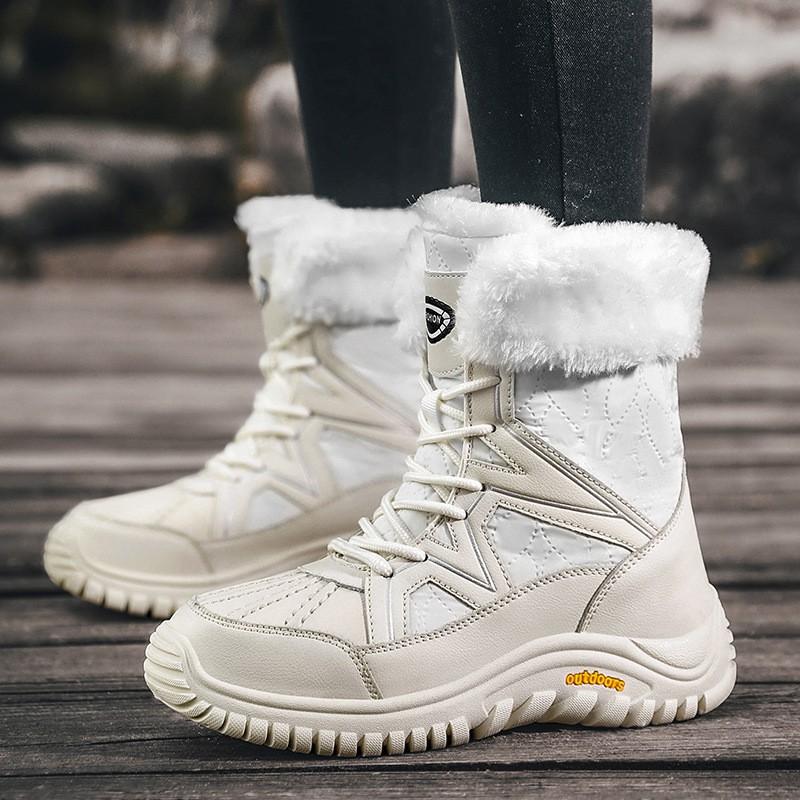 Womens Winter Warm Thick Sole Snow Boots Mid-Calf PU Cotton Lined Waterproof Slip-Resistant Comfortable Walking Shoes