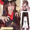 Genshin Impact Game Walnut Cos Wig Double Ponytail Long Straight Hair Dark Brown Gradient Red Brown Full Headgear Wig
