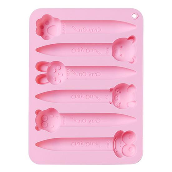 6 Cavity Simple Operation Chocolate Mold High Temperature Resistance Practical Cartoon Animal Theme Crayon Shape Baking Stencil