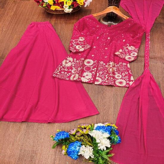 Teal Blue Sequin Embroidered Sharara Suit