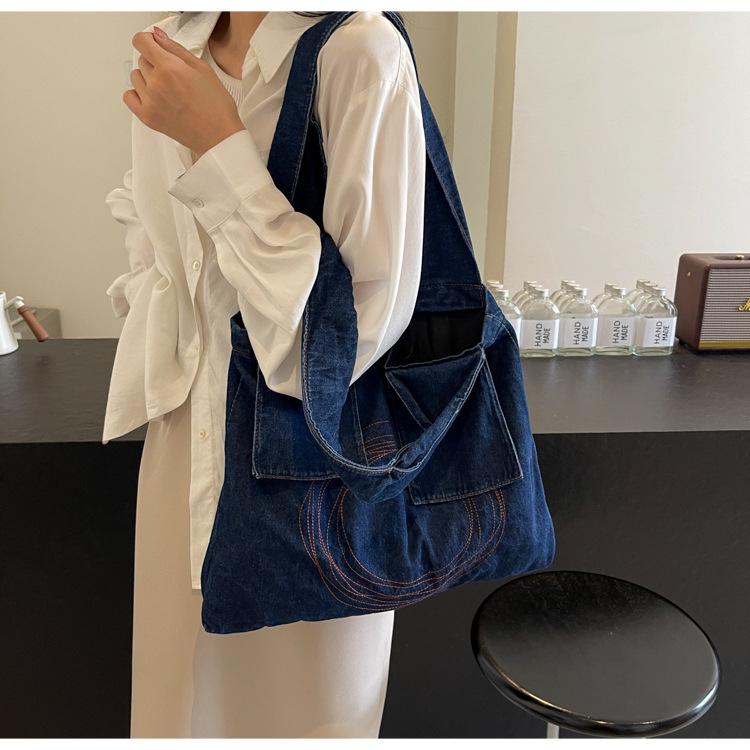 Canvas Denim Bag Large Capacity Bag Women's Retro Trend Tote Bag Korean Shoulder Bag Fashion Versatile