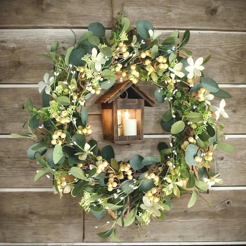 1PC Eucalyptus Wreath New Year Simulation Leaves Hanging Decor Christmas Door Hanging Wreath Holiday Decoration