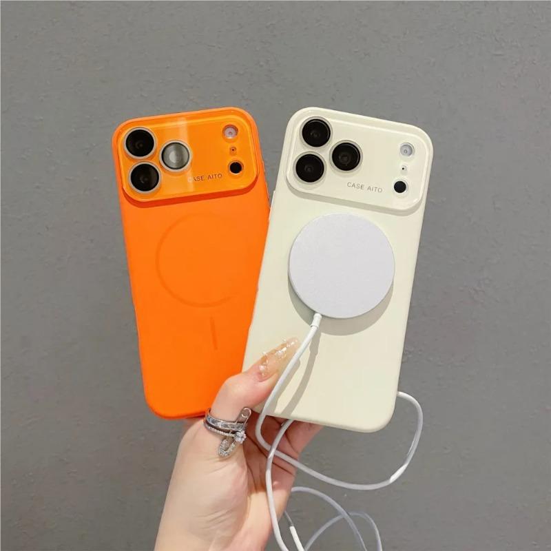 Чехол с большим окном из жидкого силикона с магнитами для iPhone 17 Air 16 15 14 13 Pro Max Для беспроводной зарядки Magsafe Матовый защитный чехол