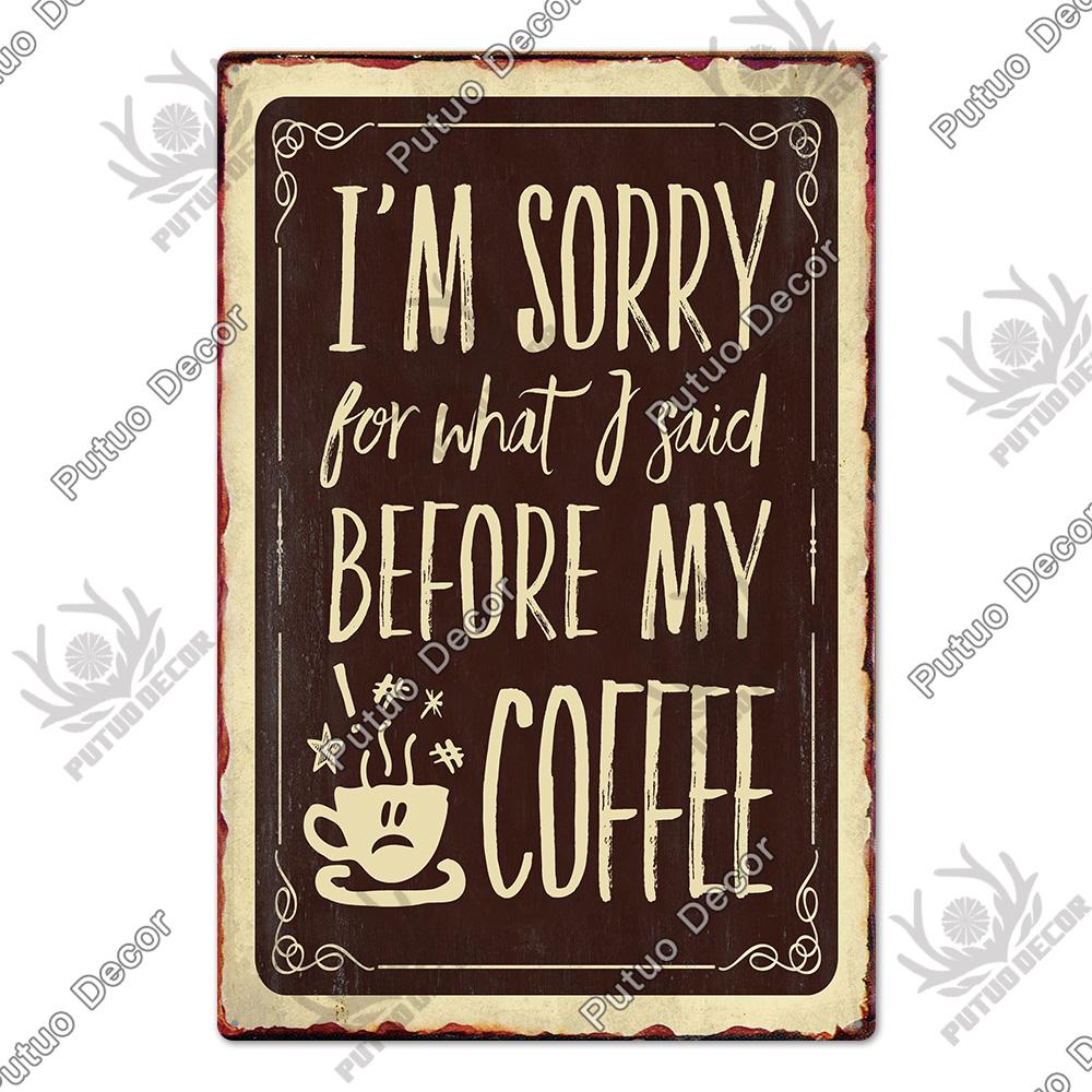 Putuo Decor Coffee Vintage Tin Sign Plaque Metal Plate Wall Art Posters for Kitchen Bar Cafe Room Retro Iron Painting
