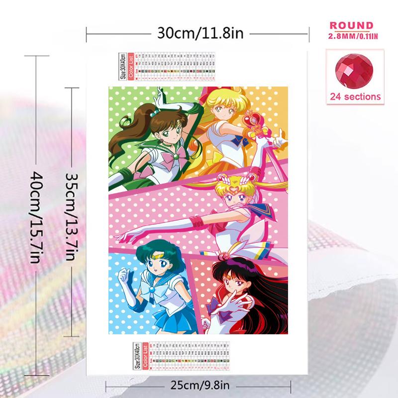 Sailor Moon Color Collage Pattern 3pcs 100% Round Full Drill 5D DIY Diamond Painting Embroidery Cross Stitch Rhinestone Décor