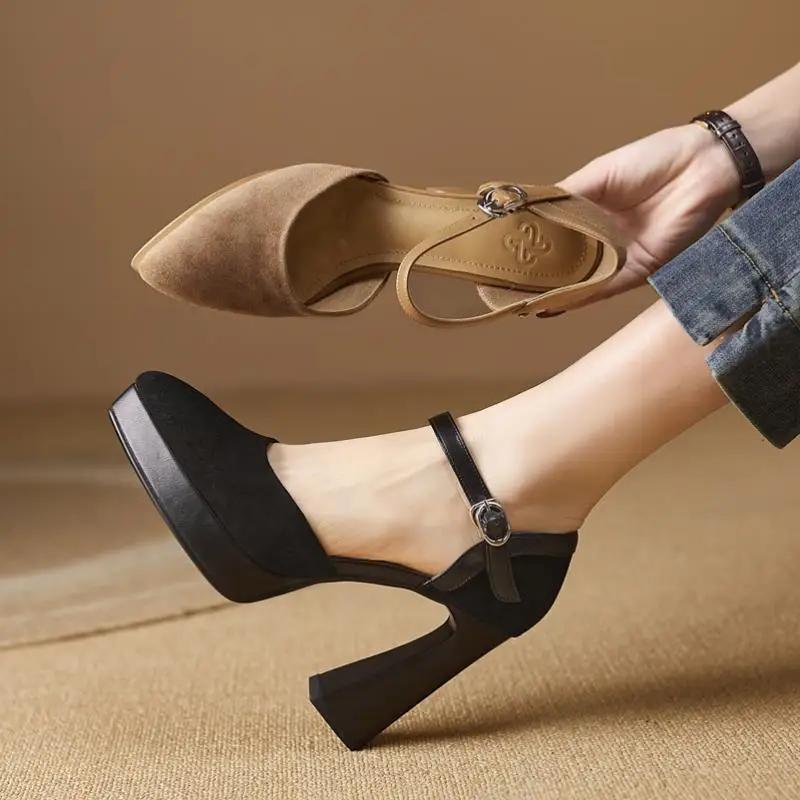 Women's Summer Footwear Stripper Shoes for Woman Sandals Evening Platform Pointed Toe Super High Heel Block Chunky Heels