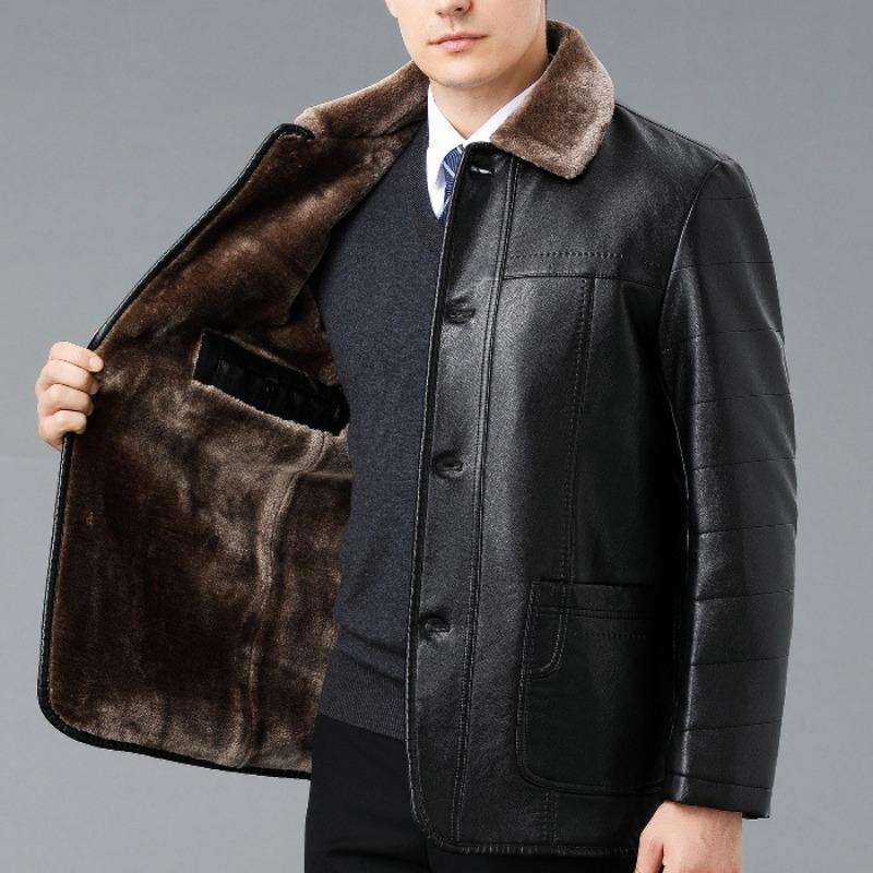 Зимняя меховая куртка из натуральной кожи для людей среднего и пожилого возраста, мужская куртка из натуральной овчины, утолщенная кожаная куртка, пальто, верх
