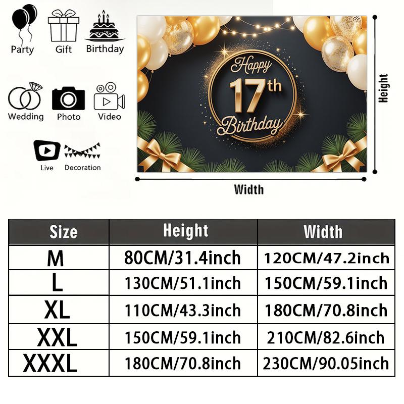 Gold 17th Gold Birthday Backdrop 1pc - Party Supplies